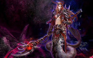 Bakgrunnsbilder Overnaturlige vesener Demon Krigere Horn (anatomi) Magisk Stav Fantasy