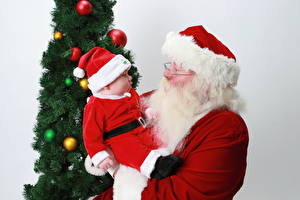 Обои Праздники Новый год Младенец Шапка Дед Мороз Борода Дети