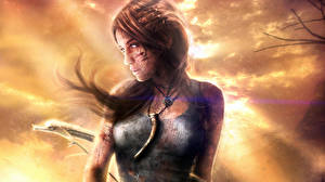 Bureaubladachtergronden Tomb Raider Tomb Raider 2013 Kijkt Mouwloos shirt Lara Croft computerspel Jonge_vrouwen