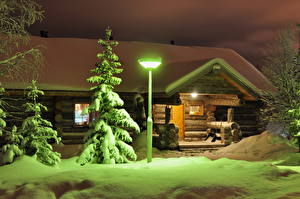 Sfondi desktop Stagione Inverno Finlandia Neve Lampioni Alberi Notte  Natura