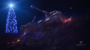 Bakgrunnsbilder World of Tanks Stridsvogner Helligdager Nyttår Natt Juletre videospill