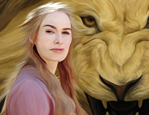 Bilder Game of Thrones Große Katze Löwen Blick Haar Blondine  Film
