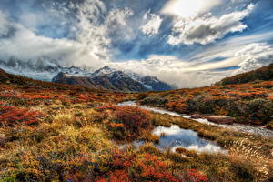桌面壁纸，，山，天空，阿根廷，云，草，Patagonia，大自然