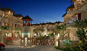 Bureaubladachtergronden Kuuroord Indonesië Hotel Ontwerp Bali een stad 3D_graphics
