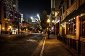 Fonds d'écran USA Routes Nuit Réverbère Trottoir Rue HDR Asphalte San Diego Californie Villes