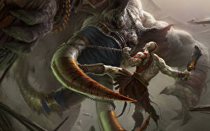 Image God of War Warrior Battles Monsters Men Horns vdeo game