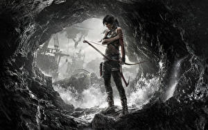 Bureaubladachtergronden Tomb Raider Tomb Raider 2013 Boogschutters Lara Croft Grotten Jonge_vrouwen