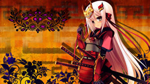 Bilder Blick Säbel Blond Mädchen Samurai Mädchens