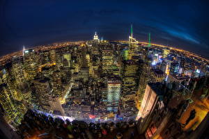 Fondos de escritorio EE.UU. Rascacielos Casa Nueva York Noche Desde arriba HDRI Horizonte Megalópolis Ciudades