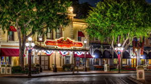 Papel de Parede Desktop Estados Unidos Casa Disneyland Rua Revérbero Noite árvores HDR Califórnia Anaheim Cidades
