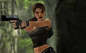 Фотография Tomb Raider Пистолет Руки Смотрит Лара Крофт 3D_Графика Девушки