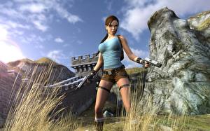 Bureaubladachtergronden Tomb Raider Pistolen Krijgers Lara Croft 3D_graphics Jonge_vrouwen