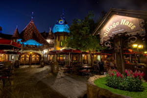 Tapety na pulpit USA Disneyland Noc Ulica Kawiarnie Kalifornia miasto