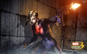 Desktop hintergrundbilder Marvel vs Capcom Krieger Comic-Helden Sturmgewehr Schuss Jill Spiele Fantasy Mädchens