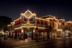 Bakgrundsbilder på skrivbordet Amerika Hus Disneyland På natten Gate Kalifornien Anaheim Städer