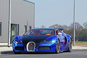 デスクトップの壁紙、、ブガッティ、青、前照灯、正面図、メタリック塗、豪華な、2012 Veyron Sang Noir、自動車