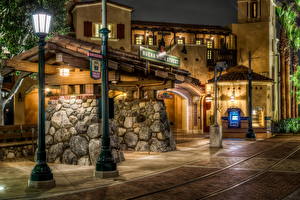 Bakgrundsbilder på skrivbordet USA Disneyland Kalifornien Stadsgata Gatubelysning HDR Natt Städer